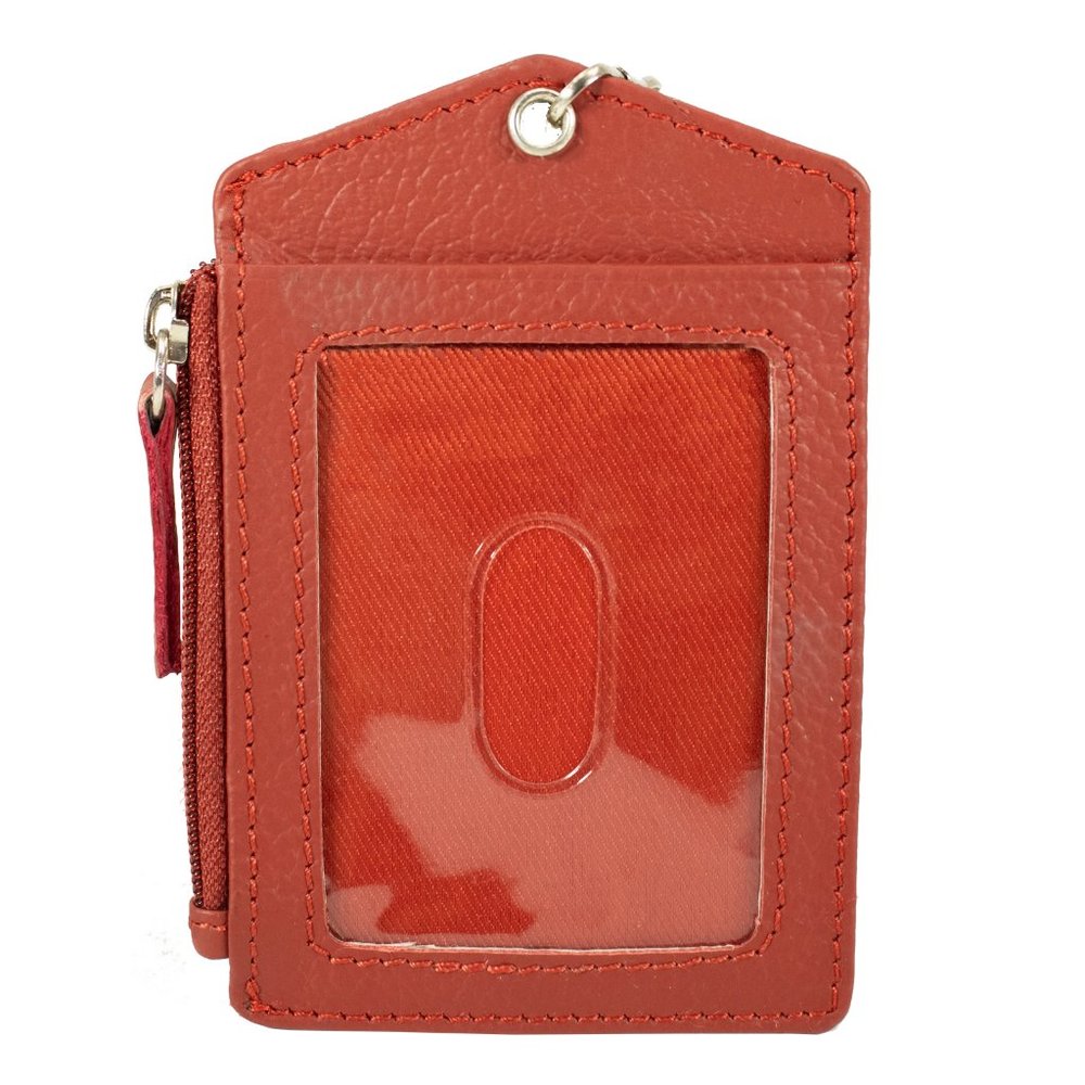 ID Lanyard Card Holder in Genuine Leather with Long Metal Chain for Men/Women - Picture 7 of 9